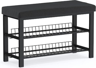 Стійка для взуття з лавкою stardis, металева, 2 полиці, компактна, 81x50x32 см, чорна, для передпокою, спальні та вітальні, із захистом підлоги