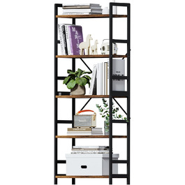 Стелаж Exabang з 5 полицями, дерев'яний, індустріальний стиль, для офісу, кухні, спальні, вітальні, кабінету (30 x 60 x 158 см, вінтажний коричнево-чорний)