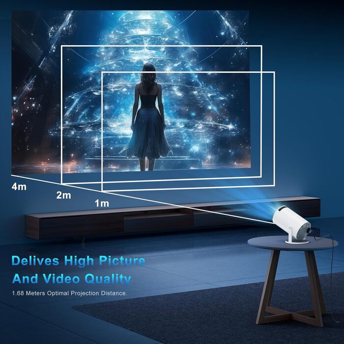 Портативний проєктор Mini Beamer 4K з підтримкою WiFi 6 та Bluetooth 5.4. Підходить для Android 11, HDMI, TV Stick, Laptop. Автоматичне регулювання Keystone, обертання 360°. Модель HY300PRO