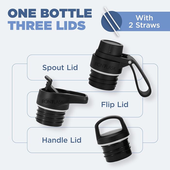 Термофляга IRON °FLASK 950 мл з 3 кришками - не протікає, подвійні стінки, ізольована, BPA-free, для спорту, школи, фітнесу, кемпінгу (з носиком)