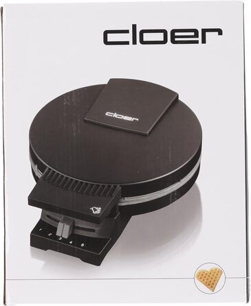 Електрична вафельниця Cloer 180 Вт, 930 Вт, для серцевидних вафель 16 см, метал, чорна, важкі антипригарні пластини, світловий і звуковий сигнал про готовність