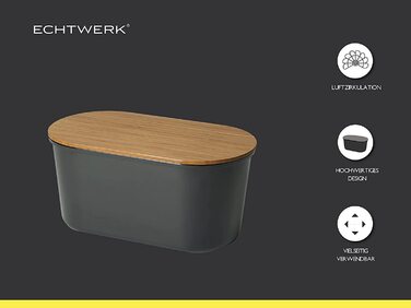 Хлібниця ECHTWERK FRESH, чорна, з кришкою та дошкою з акації, для зберігання до 1 кг хліба, 37x22x17 см