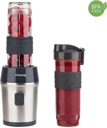 Смузі блендер H.Koenig SMOO9, 300 Вт, 570 мл, нержавійка, 2 пляшки, BPA-free, сірий