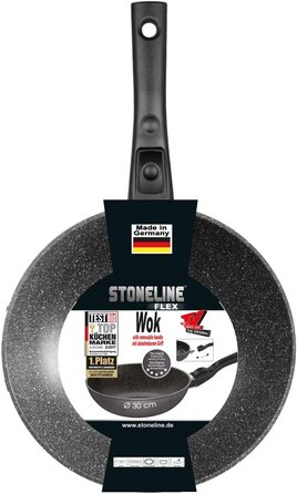 Wok STONELINE Flex 30 см з антипригарним покриттям, знімна ручка, для індукції, без олії, з кам'яними частинками, вироблено в Німеччині