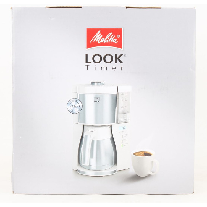 Кавоварка Melitta Look Therm Timer з термокувшином, таймером і захистом від капання, біла, модель 1025-17, для фільтр-кави