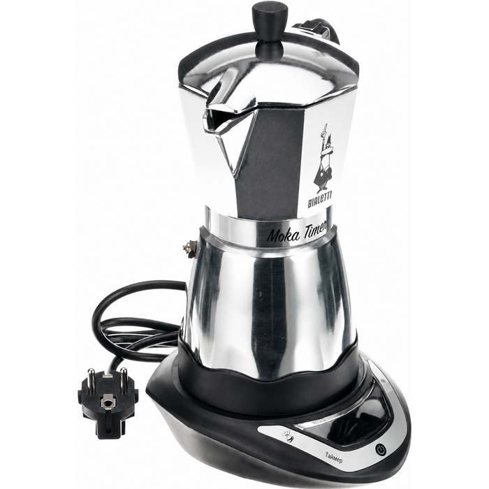 Електрична кавоварка Bialetti Moka з таймером, 6 чашок, 365 Вт, сріблясто-чорна