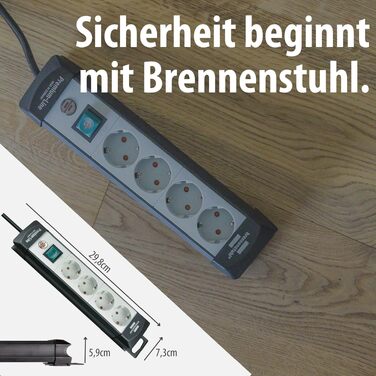Мережевий фільтр Brennenstuhl Premium-Line на 4 розетки, 5м, з вимикачем, настінний монтаж, Німеччина, чорний/сірий