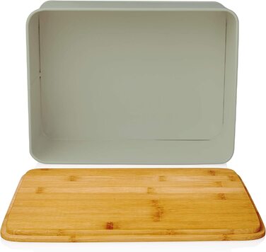 Хлібниця Lumaland Cuisine з металу та бамбуковою кришкою, прямокутна 30,5×23,5×14 см, 2-в-1 контейнер для хліба та обробна дошка, м'ятна