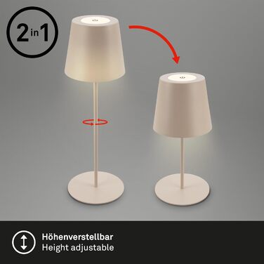 BRILONER бездротова LED настільна лампа з димером, сенсорним керуванням, акумуляторна, регульована по висоті, нічник, лампа для читання, кемпінгу та вулиці, 36x10,5 см, бежева