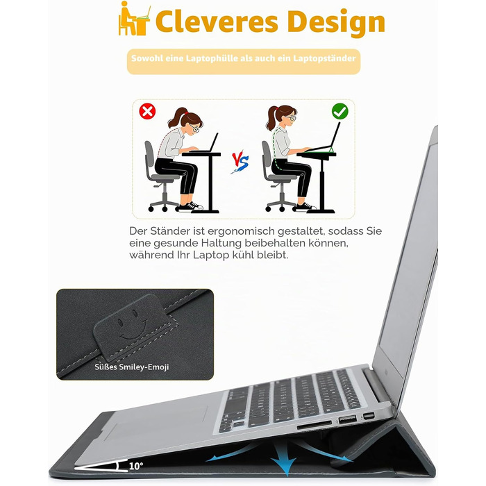 Чохол-сумка HYZUO для ноутбука MacBook 15 дюймів зі стійкою, Space Gray (Космічний сірий)