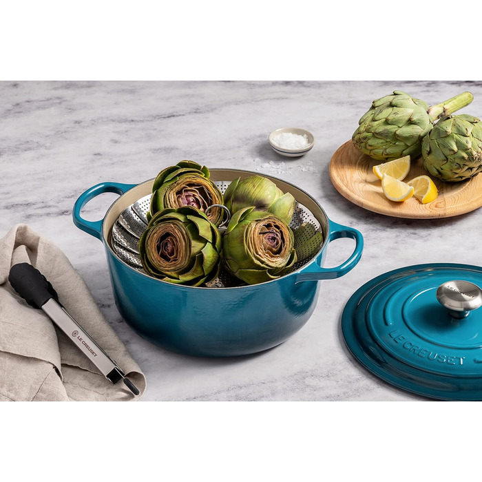 Чавунна каструля-брятер Le Creuset Signature з кришкою, 24 см, кругла, для всіх типів плит та індукції, 4,2 л, 4,3 кг, колір Deep Teal