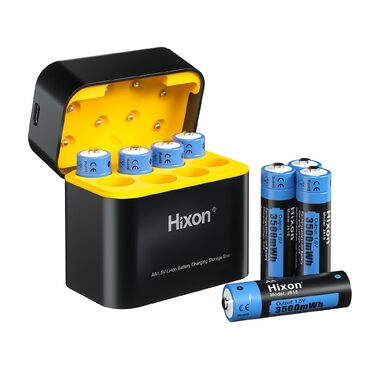 Акумулятори Hixon AA Li-Ion 1.5V 3500mWh (8 шт.) з зарядним пристроєм, перезарядні літієві батарейки AA, понад 1600 циклів