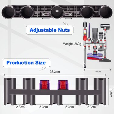 Кріплення для пилососа Dyson BellaGesundheit, настінна док-станція для моделей V7, V8, V10, V11, V15, V7 Slim, V8 Slim, V12 Slim, V11 Outsize, Digital Slim, Outsize, універсальна підставка-утримувач аксесуарів