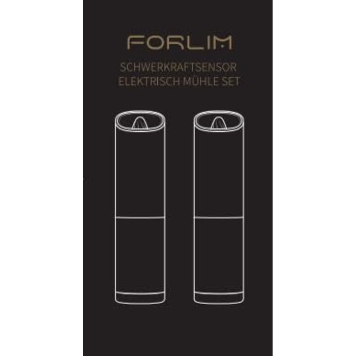 Електричний набір млинків для солі та перцю FORLIM Gravity, автоматичні млинки з регульованим помелом, з LED підсвічуванням, зручне управління однією рукою, з нержавіючої сталі, для кухні, ресторану та барбекю, 2 шт. (чорний і білий)