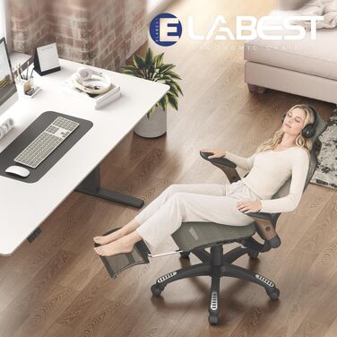 Ергономічне офісне крісло ELABEST X100 з високою спинкою, сіткою та підставкою для ніг (Коричневий/Горіх, Нейлон)