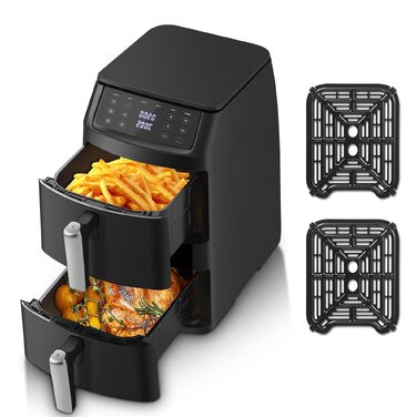 Аерофритюрниця TopStrong з двома камерами 11л, 2500W, вертикальна мультипіч з вікном, 6 функцій, чорна