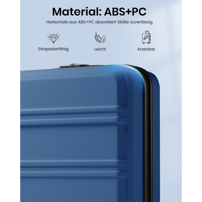 Валіза для ручної поклажі KONO з ABS+PC, жорсткий дорожній кофер 52x38x21 см з колесами та TSA замком для Lufthansa, Eurowings, EasyJet, темно-синя
