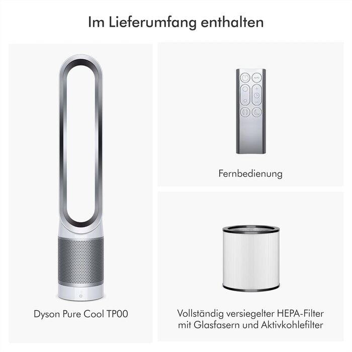 Dyson Pure Cool TP00: Очищувач-вентилятор повітря з охолодженням, білий/сріблястий