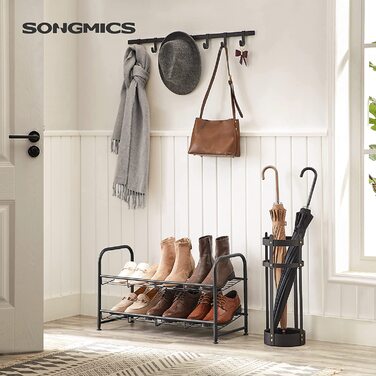 SONGMICS металевий взуттєвий стелаж на 2 рівні, до 8 пар, 68,5×27,5×37 см, для підборів, кросівок, домашнього взуття, чорний, для передпокою
