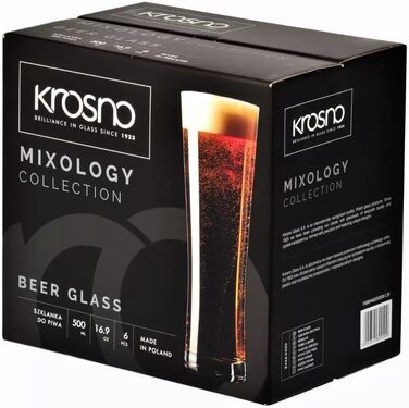 Склянки для пива Krosno Biergläser 500 мл, набір 6 шт. Універсальні, елегантний дизайн 