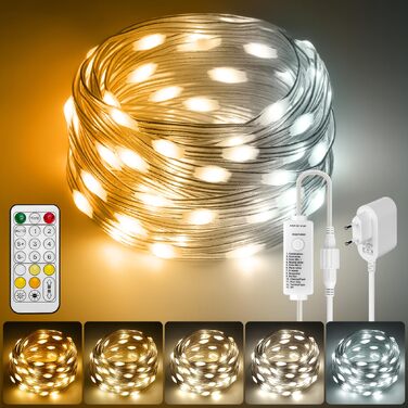 Світлодіодна гірлянда 30м (LED), регульований колір від теплого до холодного білого (2700K-6500K), 8 режимів, з пультом керування, водонепроникна IP67 для вулиці та дому, для Різдва та декору