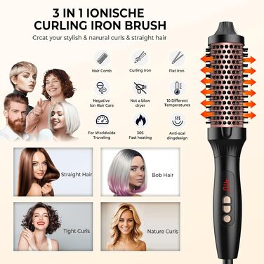 UKLISS Hairstyler 6-в-1 Airbrush: Професійний фен-щітка, стайлер для волосся 1000W (Срібно-Золотий/Рожеве Золото)