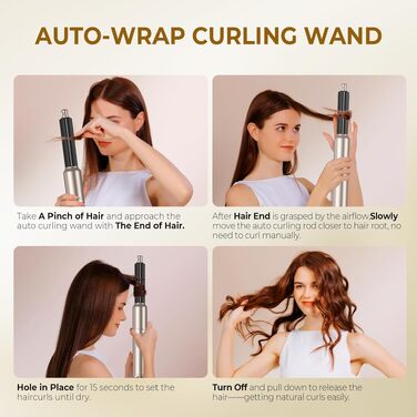 UKLISS Airstyler 5-в-1: Фен-щітка, стайлер для волосся з іонізацією, випрямляч, плойка для локонів, насадки для укладання. Золото-білий колір
