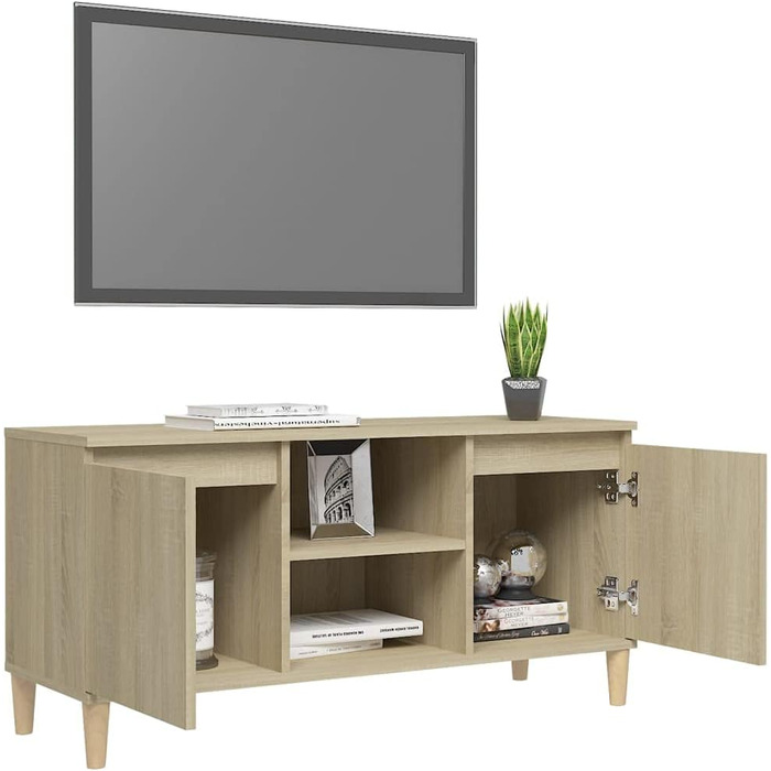 ТВ тумба vidaXL з масиву, комод для телевізора, низький стіл, меблі для HiFi, сонома-дуб, 103,5x35x50 см