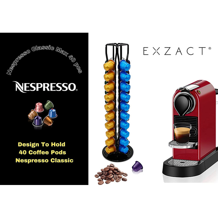 Підставка для кавових капсул EXZACT, сумісна з Nespresso, на 40 капсул, обертається на 360°, стійка, чорна