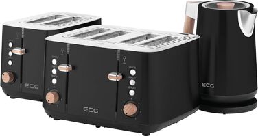 Тостер ECG ST 4768 Timber Black, 4 скибки, чорний, дерево