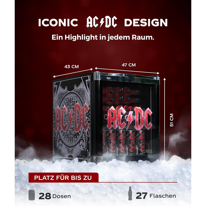 Міні-холодильник °CUBES AC/DC 48 л з скляними дверцятами для напоїв – бар, офіс, геймінг | Тихий та енергоефективний
