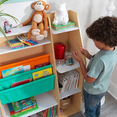 Дитяча книжкова полиця KidKraft Puzzle з дерева, зелена, синя, червона, 3 яруси, для дитячої кімнати, книжкова та іграшкова шафа
