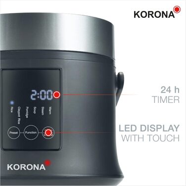 Рисівварка електрична Korona 58011 Reisprofi з функцією підігріву та таймером 24 год | LED-дисплей, знімний контейнер, мірний стакан та ложка