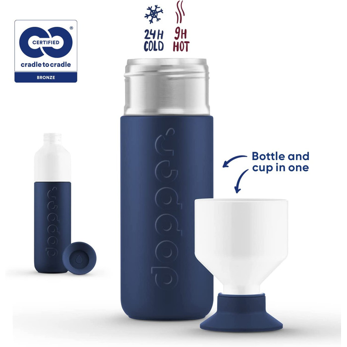 Термос Dopper Insulated Breaker Blue 580 мл – термочашка з нержавіючої сталі, для кави, чаю, подвійні стінки, не протікає, зберігає холод до 24 годин, тепло до 9 годин