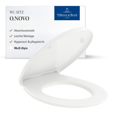 Сидіння для унітаза Villeroy & Boch O.novo D-подібне, біле (Alpin), з мікроліфтом SoftClose, знімне, термопласт Duroplast, 9M38S101