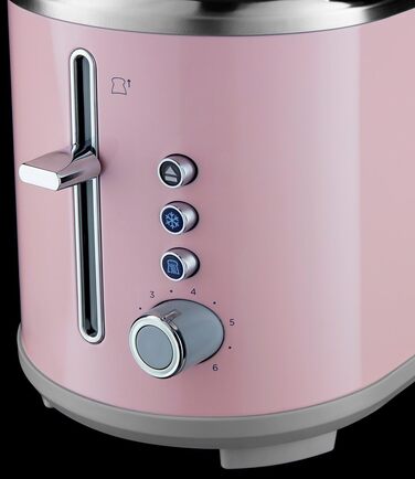 Тостер Russell Hobbs Hanley на 2 тости, рожевий - 6 режимів, розморожування, підігрів, широкі слоти, підставка для булочок