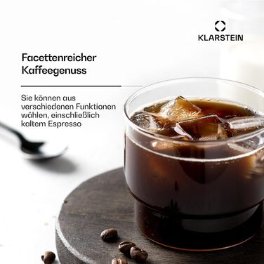 Klarstein SteelPresso Touch: Еспресо-машина з нержавіючої сталі, 20 бар, 1350 Вт, з інтегрованим капучинатором та сенсорним дисплеєм. Компактна кавомашина Klarstein чорного кольору.