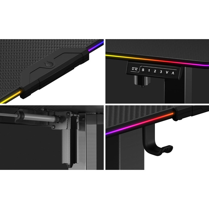 Комп'ютерний стіл Huzaro Hero 8.2 RGB, електричний, LED-підсвітка, регульована висота, 120x60 см, метал, чорний