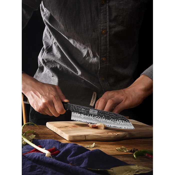 Японський ніж Santoku HOSHANHO 18 см, ручна робота, з високоякісної сталі, ергономічна ручка, подарункова коробка