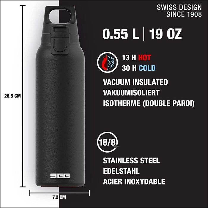 Термос-пляшка SIGG Hot & Cold One з ситечком, нержавіюча сталь 0,55 л, чорна, ізольована, герметична, BPA-free