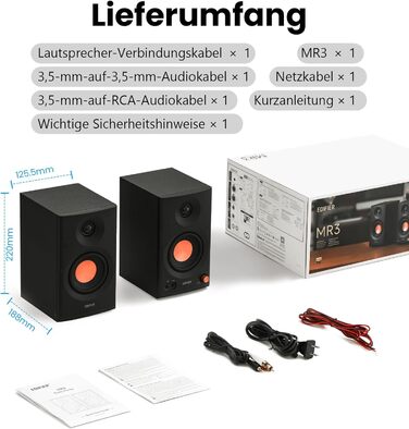 Edifier MR3 - Компактні студійні колонки 2.0, Hi-Res Audio, Bluetooth 5.4, RCA, AUX, керування через додаток, 2 x 18W, Чорний