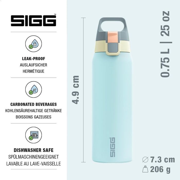 Спортивна пляшка для води Sigg Shield ONE з нержавіючої сталі для газованих напоїв, герметична, BPA-free, 0.75 л, колір Breeze