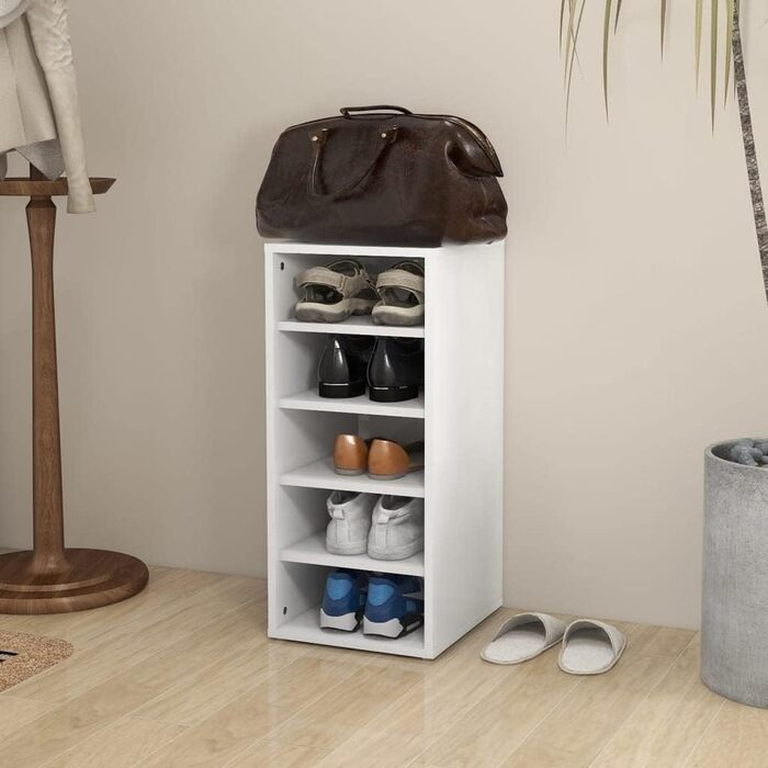 vidaXL шафа для взуття з 5 відділеннями, біла, 31,5x35x70 см, деревостружкова плита, навісний стелаж для зберігання взуття