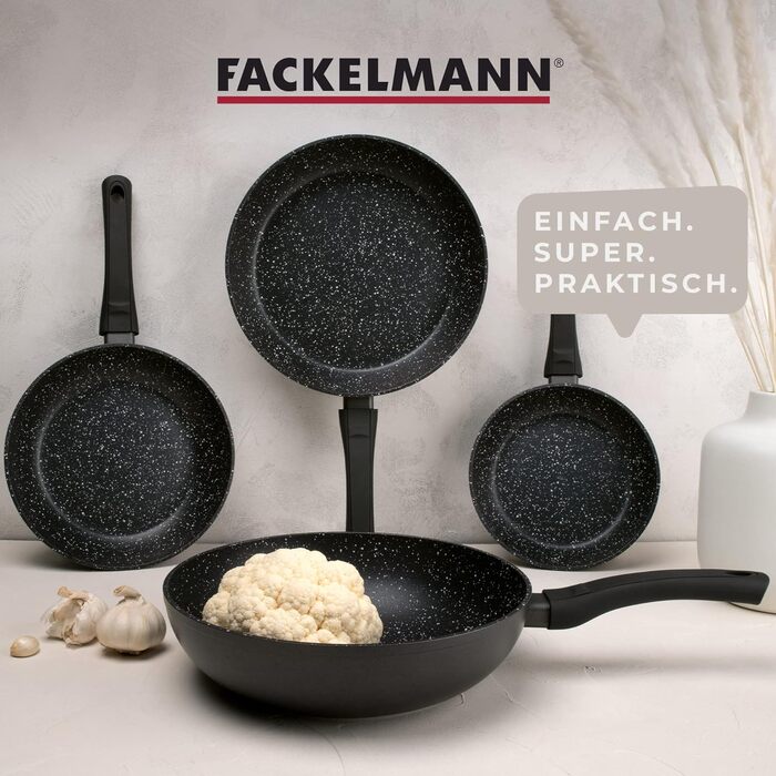Сковорода Fackelmann Marble 20 см, антипригарна, з 90% переробленого алюмінію, з ергономічною пластиковою ручкою, для індукції, для смаження та приготування страв
