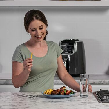 Аерофритюрниця Ninja Air Fryer MAX 5,2 л, сімейна, антипригарна, 6-в-1, сірий/чорний, модель AF160EU, кошик для миття в посудомийці
