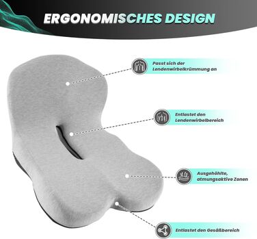 Ортопедична подушка для сидіння з підтримкою спини Urban Deco з піни Memory Foam, чорно-сіра, 1 шт.