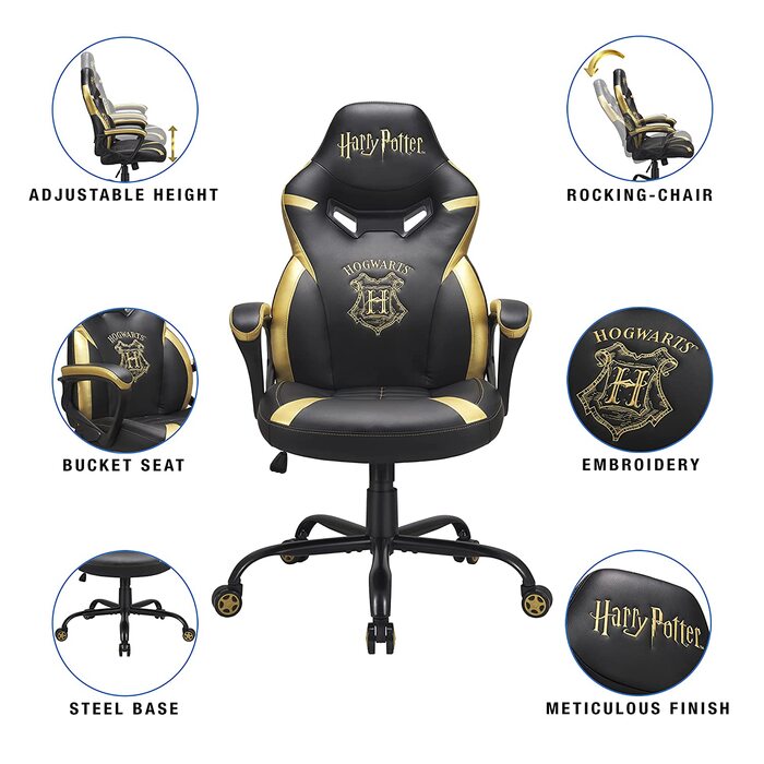 Ігрове крісло SUBSONIC Harry Potter Гоґвортс для підлітків, чорне з золотом, офіційна ліцензія