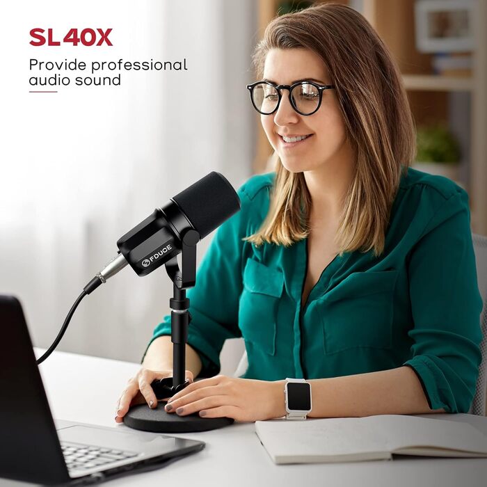 Динамічний XLR-мікрофон FDUCE SL40X для вокалу, подкастів, ігор, стрімінгу, мовлення, кардіоїдна діаграма, повністю металевий корпус, ізоляція голосу, чорний