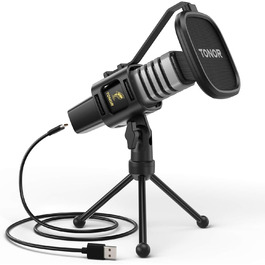 USB конденсаторний мікрофон TONOR TC30 з підставкою, поп-фільтром та павуком, кардіоїдна діаграма, для стрімінгу, подкастів, озвучування, сумісний з ПК, ноутбуком
