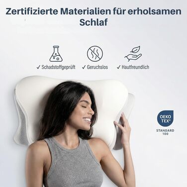 Ортопедична подушка для сну з ефектом пам'яті для шиї та спини - Ergonomisches Kissen - Сіра/Біла, з 2 наволочками, регульована висота, сертифікована, при болях у шиї